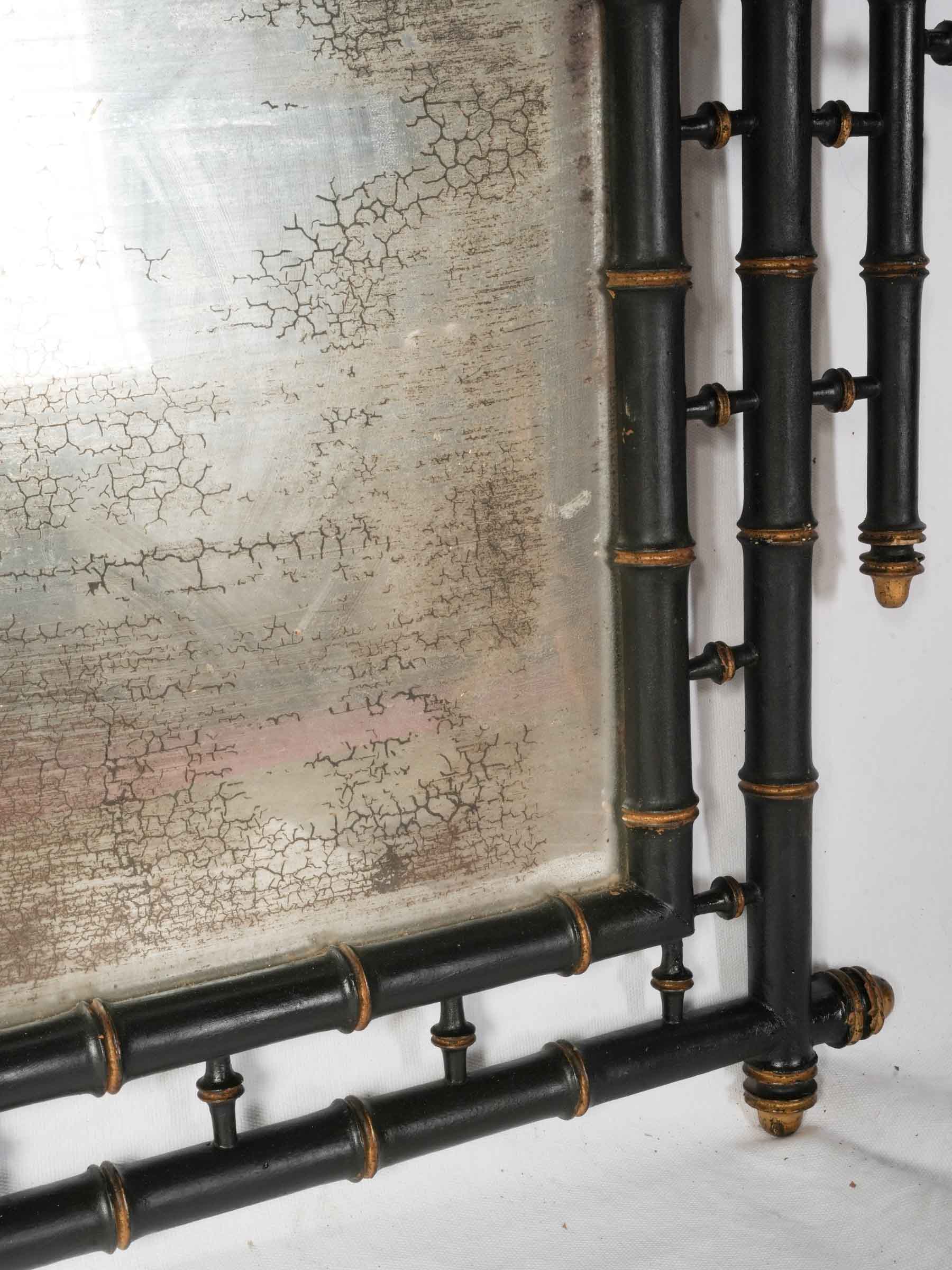 Large French Napoleon III Japonisme Black-Lacquered Faux-Bamboo Mirror, c.1870 - 47¾" x 41¾"