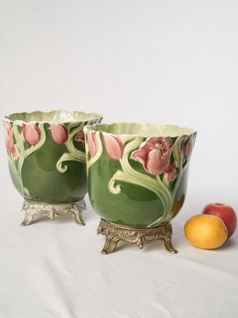 Antique French ceramic jardinières pair