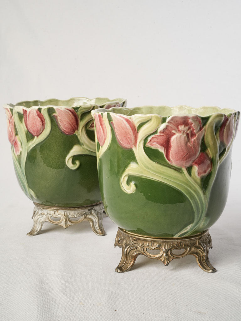 Art Nouveau style bronze-mounted planters
