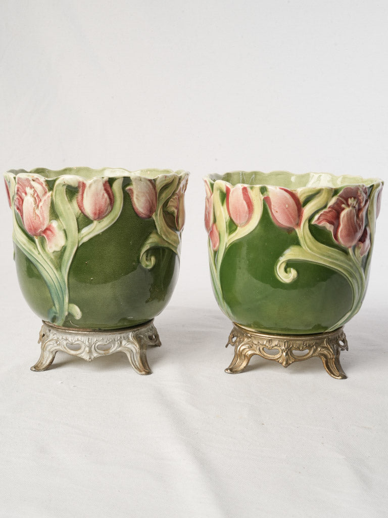 Vintage tulip relief decorated vases