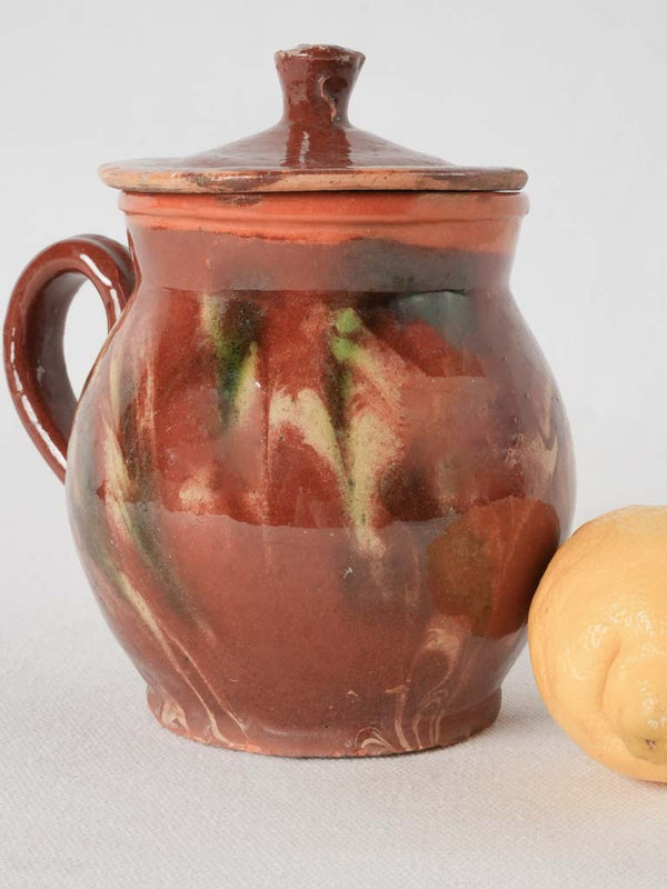 Antique brown-glazed Jaspé pottery pot