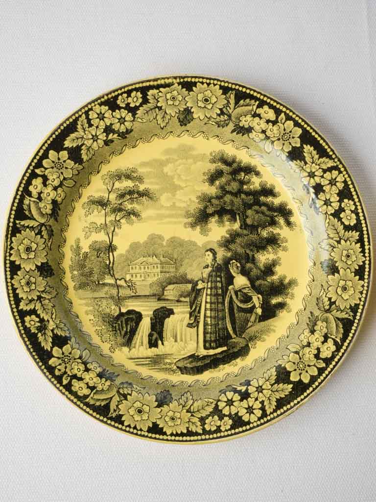 Antique grisaille transferware dinnerware  