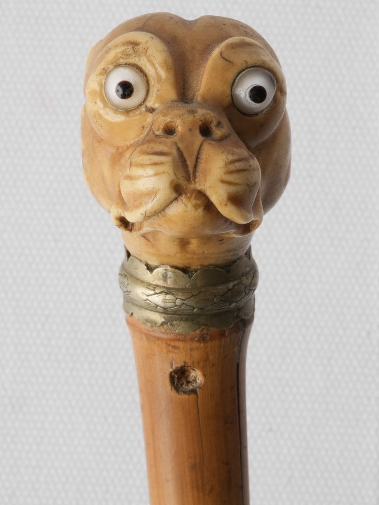 Early 20th Century Novelty Walking Stick w/ Expressive Bulldog Head - 34¼"