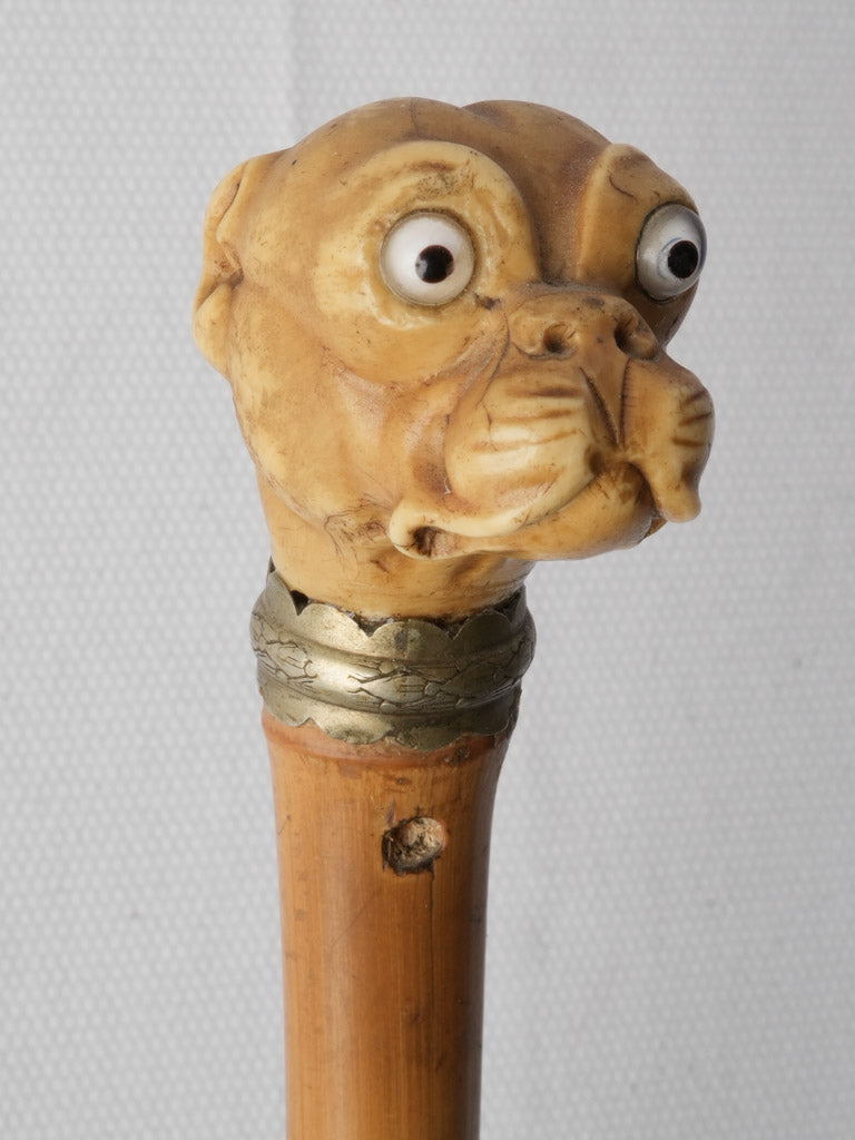 Early 20th Century Novelty Walking Stick w/ Expressive Bulldog Head - 34¼"