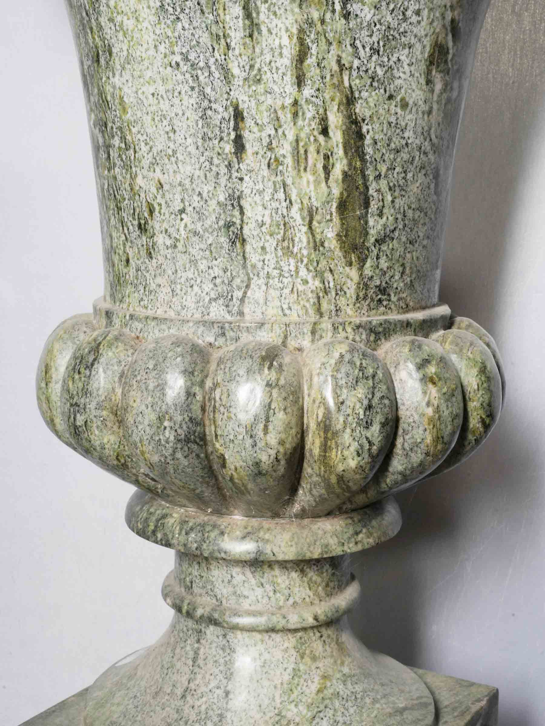 Exceptional Pair of Antique Italian Marble Medici Urns on Pedestals - 29¼"