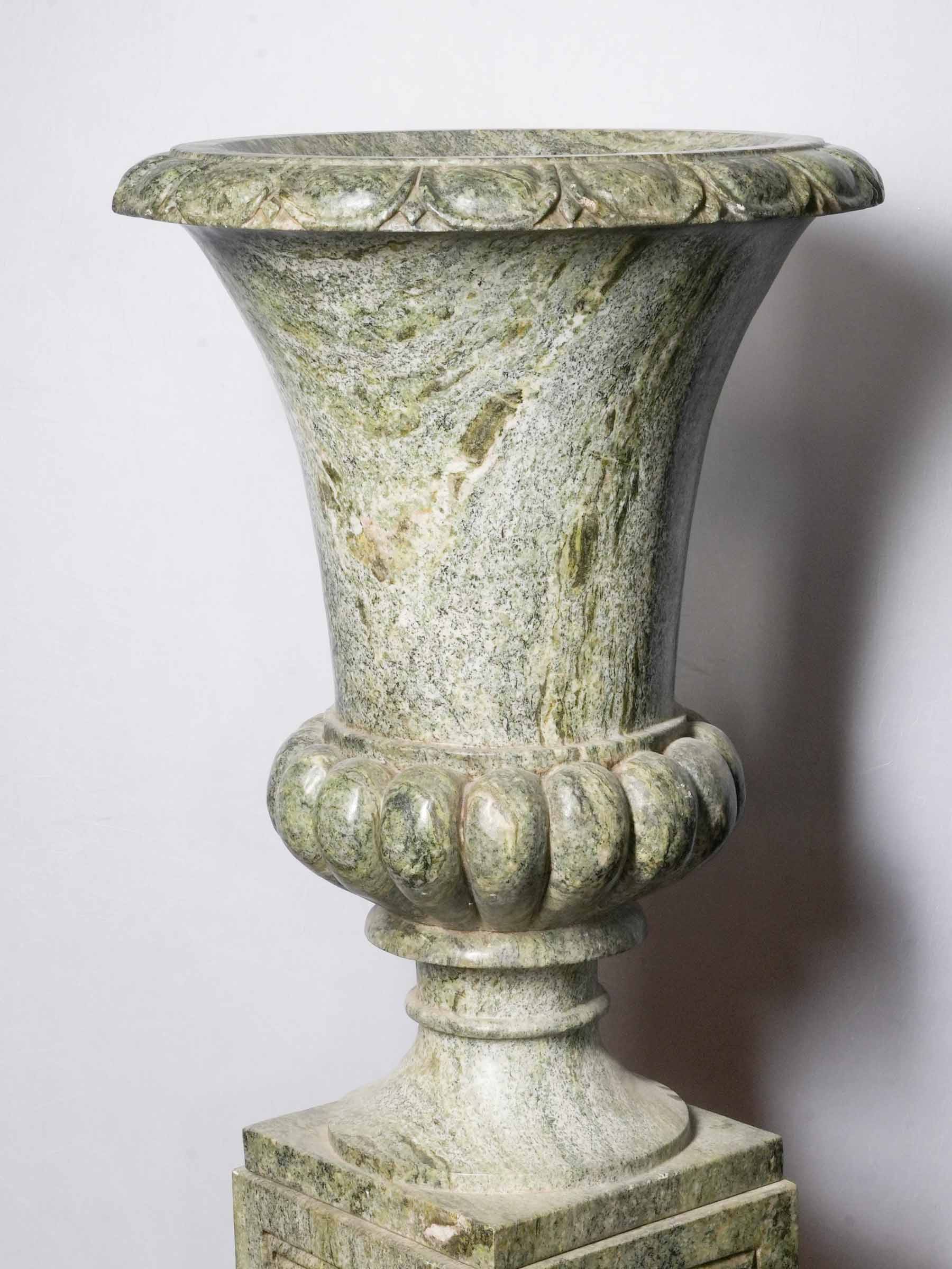 Exceptional Pair of Antique Italian Marble Medici Urns on Pedestals - 29¼"