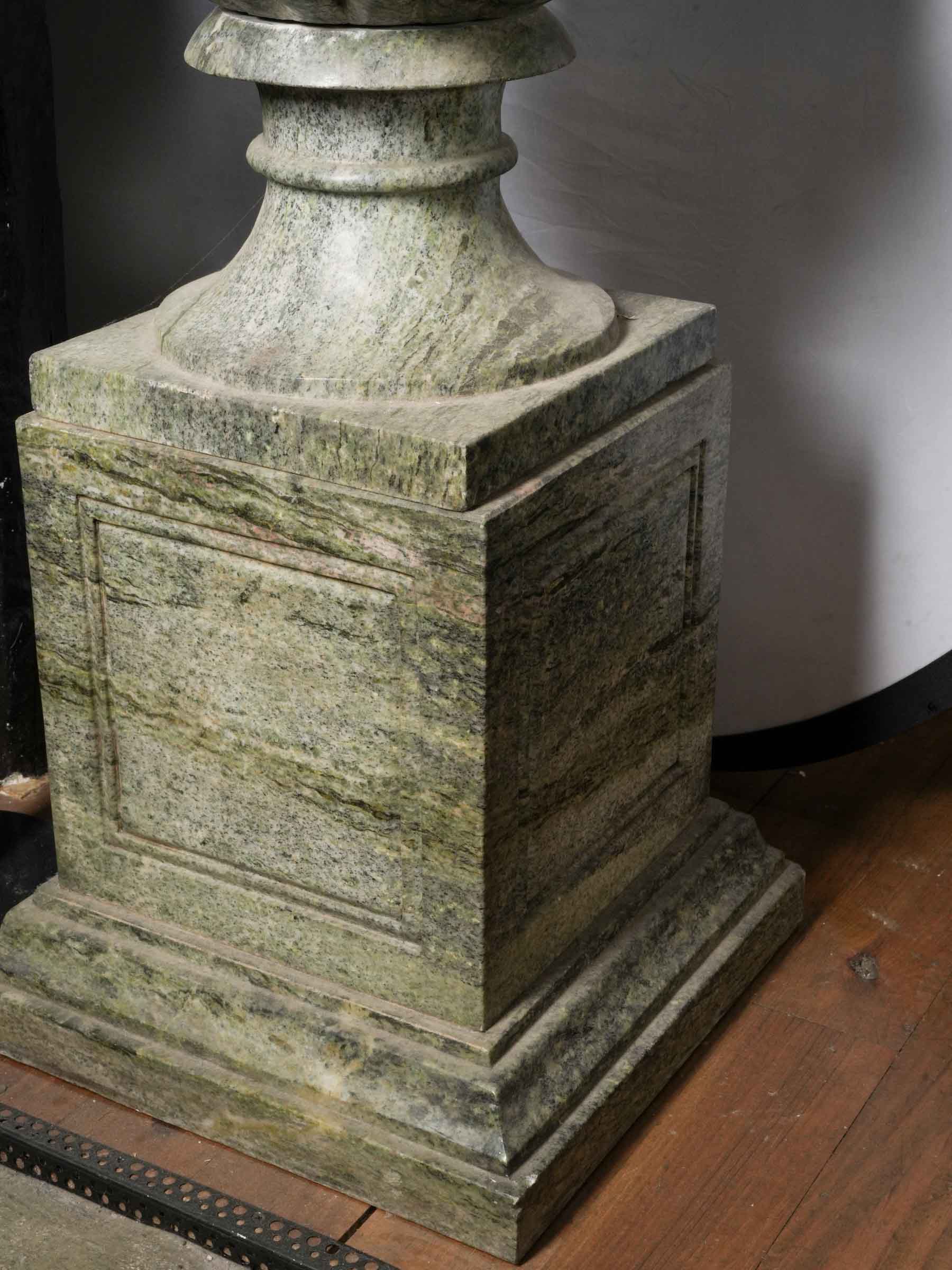 Exceptional Pair of Antique Italian Marble Medici Urns on Pedestals - 29¼"
