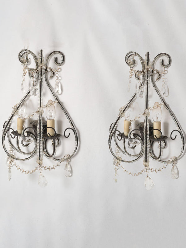 Vintage pair of two-light beaded wall sconces