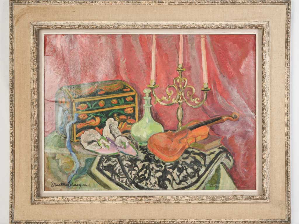 Vibrant French Still Life w/ Violin and Candelabrum By Marthe Lebasque - 29½" x 37"