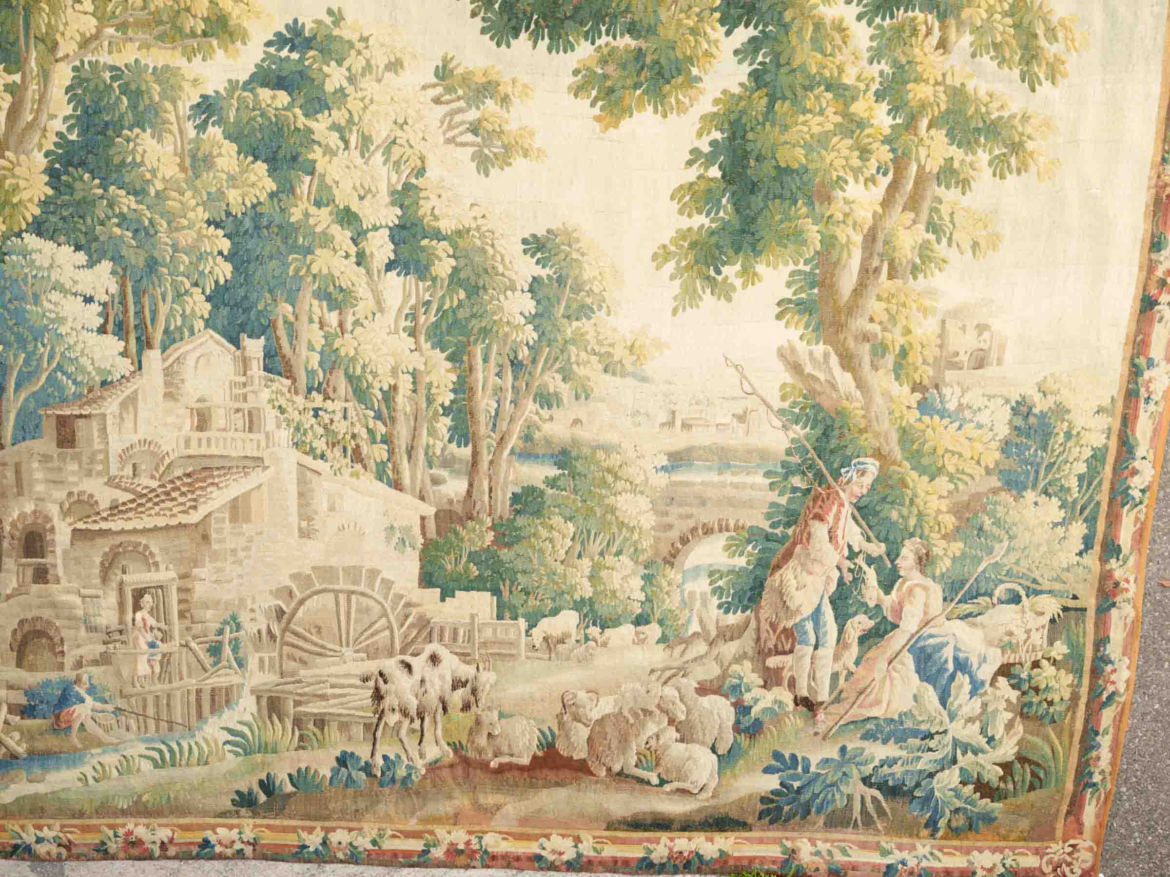 Very Large 18th-Century French Aubusson Wool and Silk Tapestry, Le Moulin de Charenton