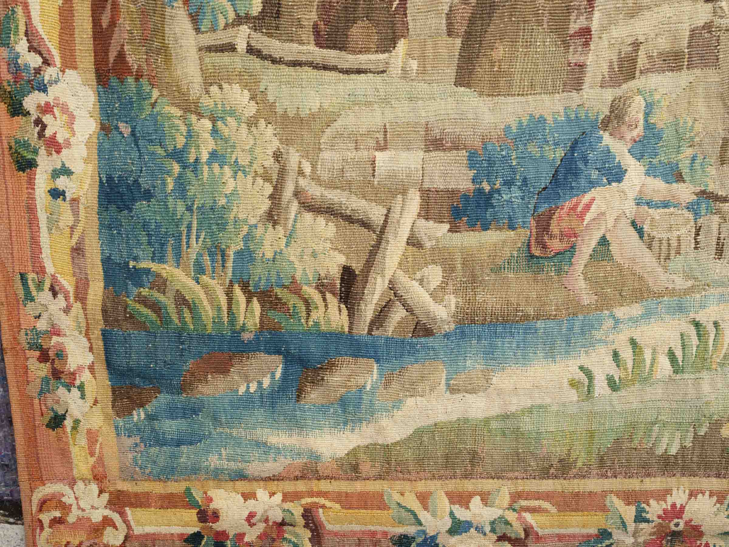 Very Large 18th-Century French Aubusson Wool and Silk Tapestry, Le Moulin de Charenton