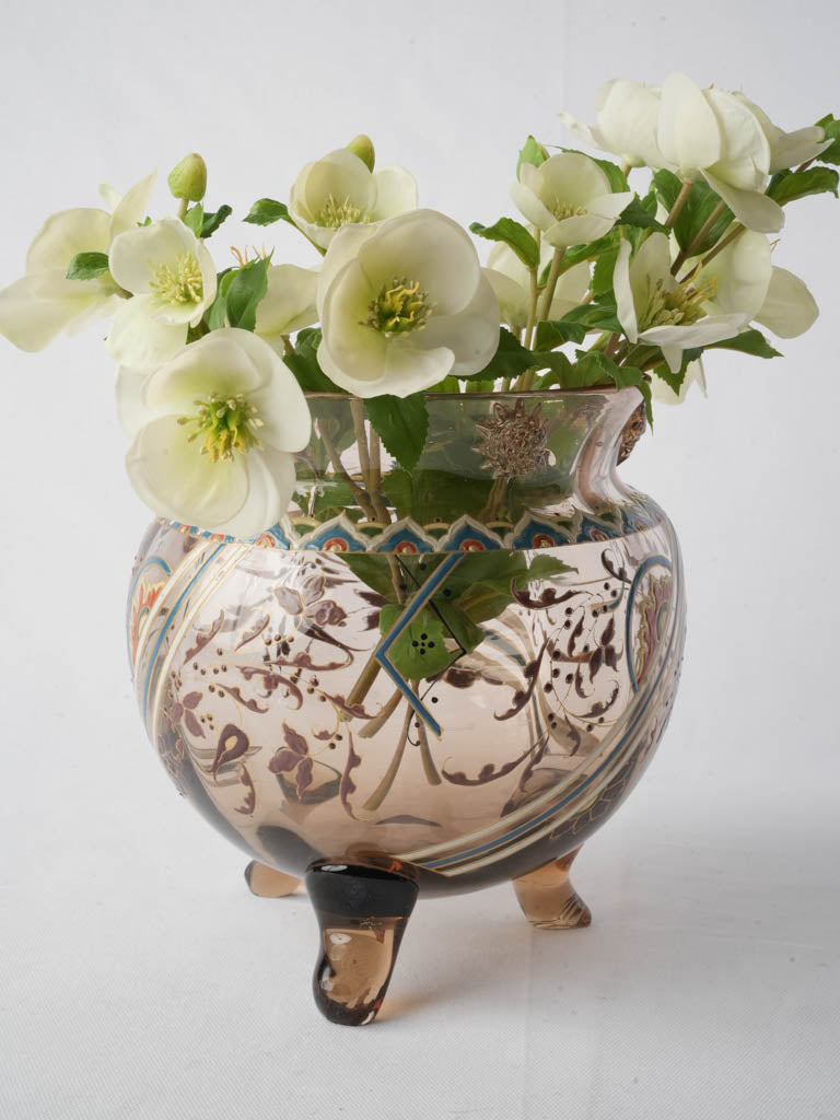 Rare Late 19th Century French Enameled Glass Tripod Vase by Auguste Jean - 9½"