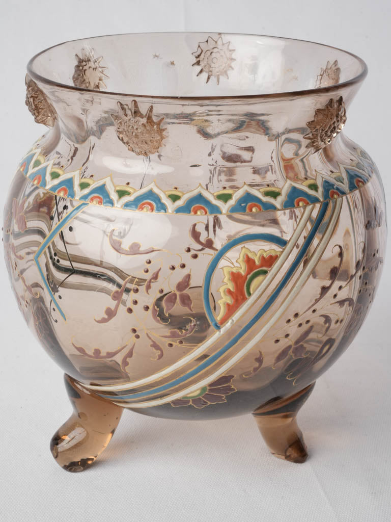 Rare Late 19th Century French Enameled Glass Tripod Vase by Auguste Jean - 9½"