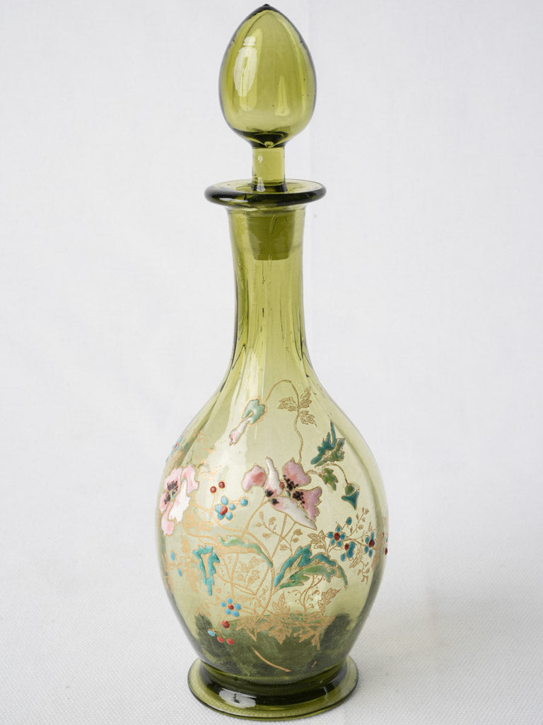 Graceful olive-tinted glass carafe  