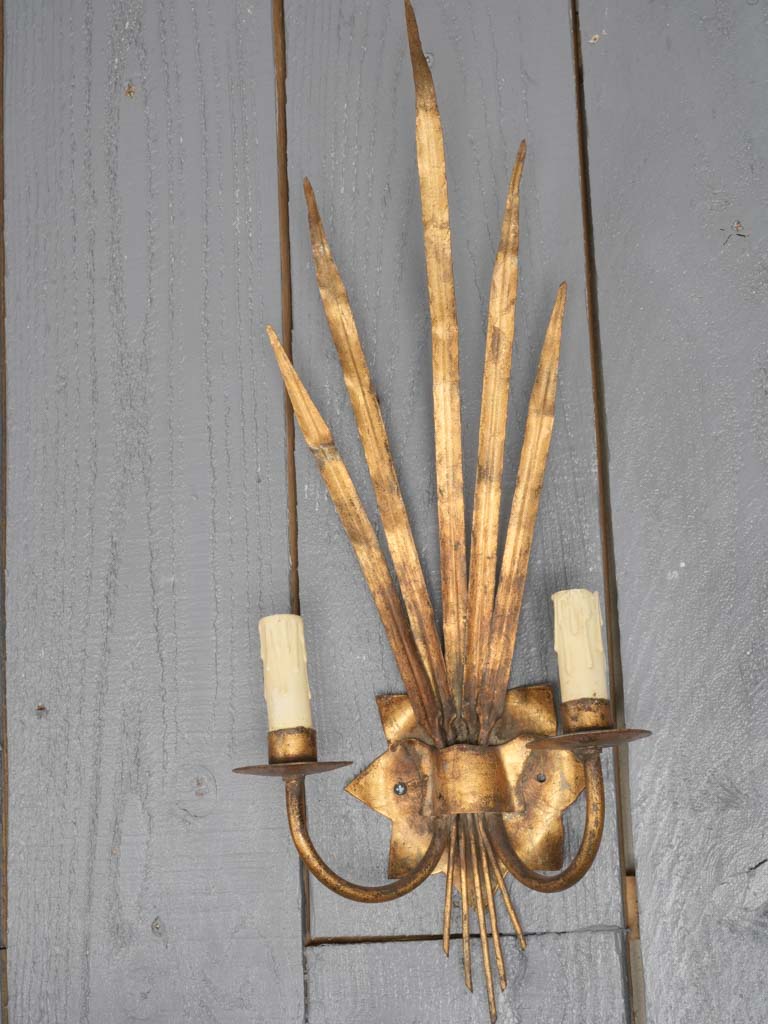 Vintage pair of two-light wall sconces w/ gilded reeds