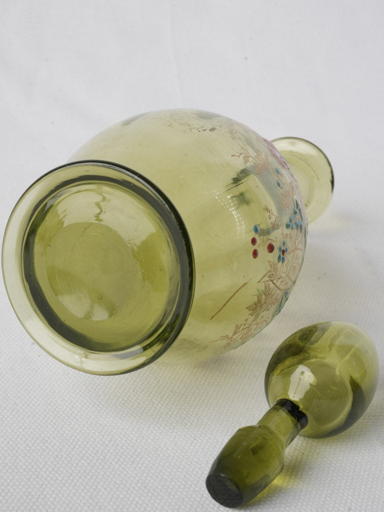 Old-world olive glass carafe  