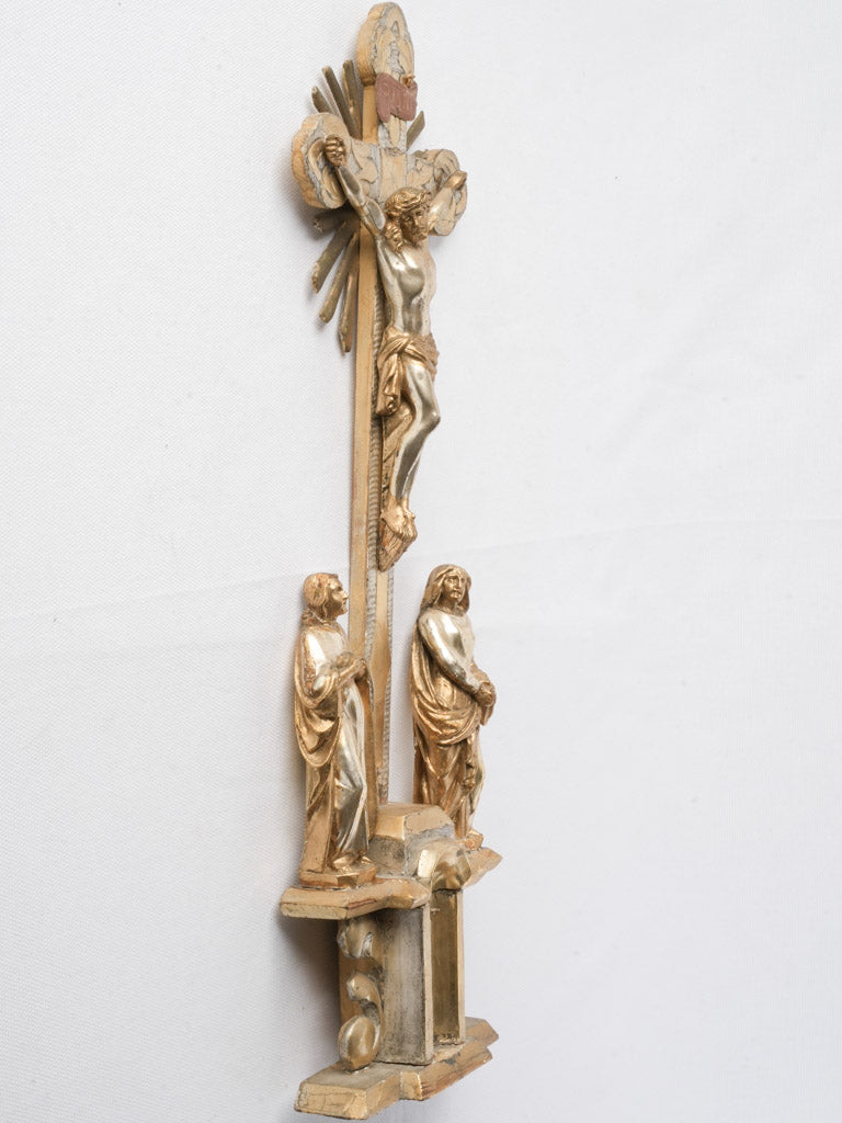 Late 18th-Century French Gilt and Silvered Wood Calvary Group - 19¼"