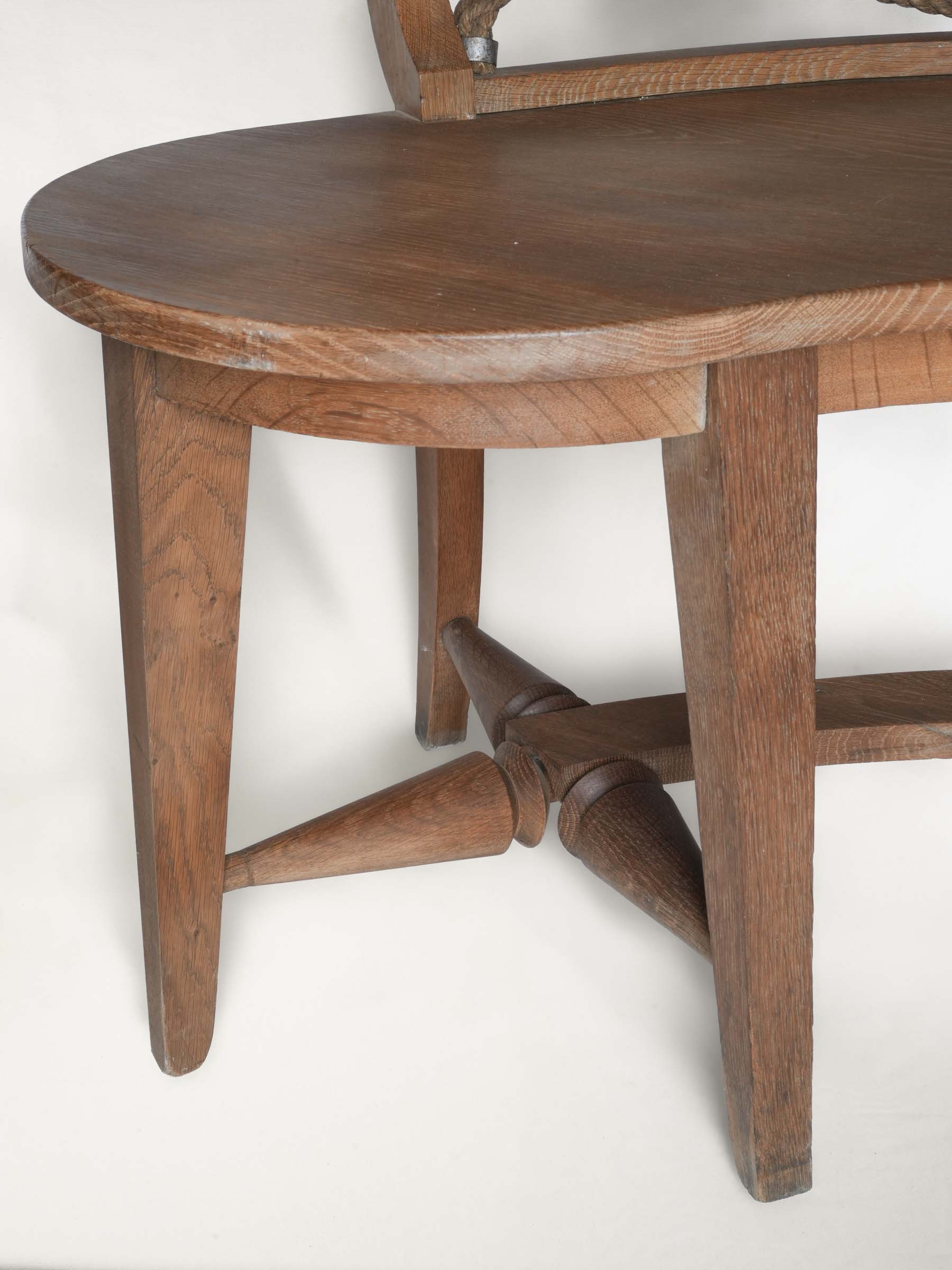 Bespoke 1960s–70s French Oak Bench w/ Curved Return and Rope Back - 87¾"