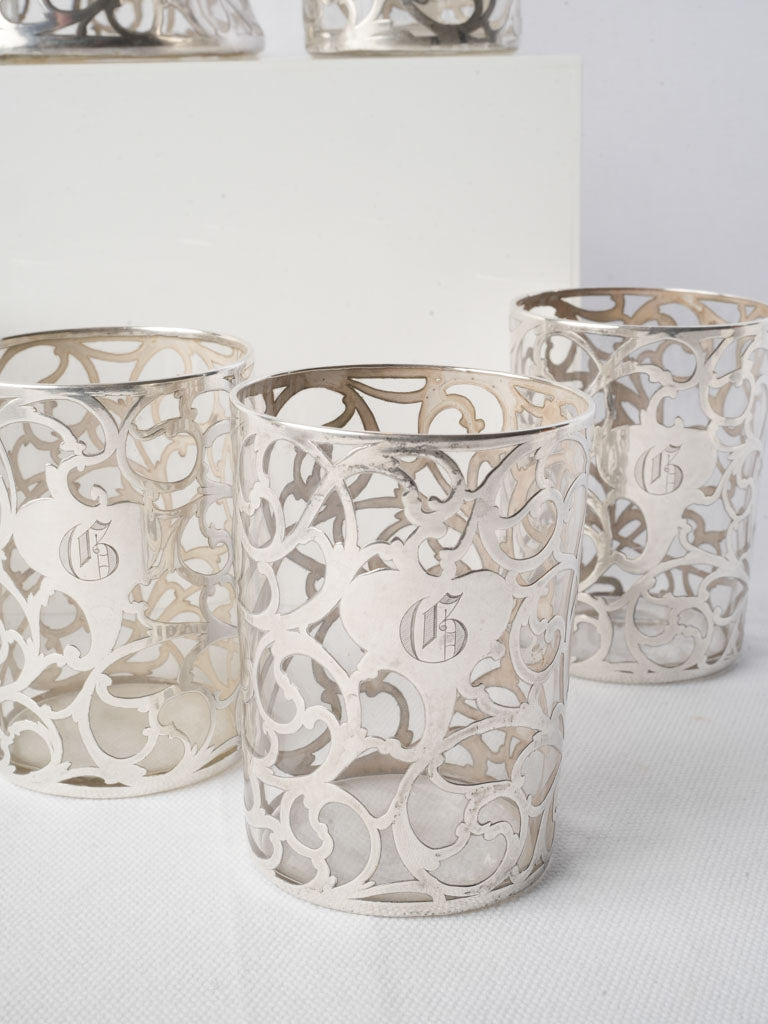 Luxurious Early 20th Century Alvin Sterling Silver Overlay Juice Set for 5