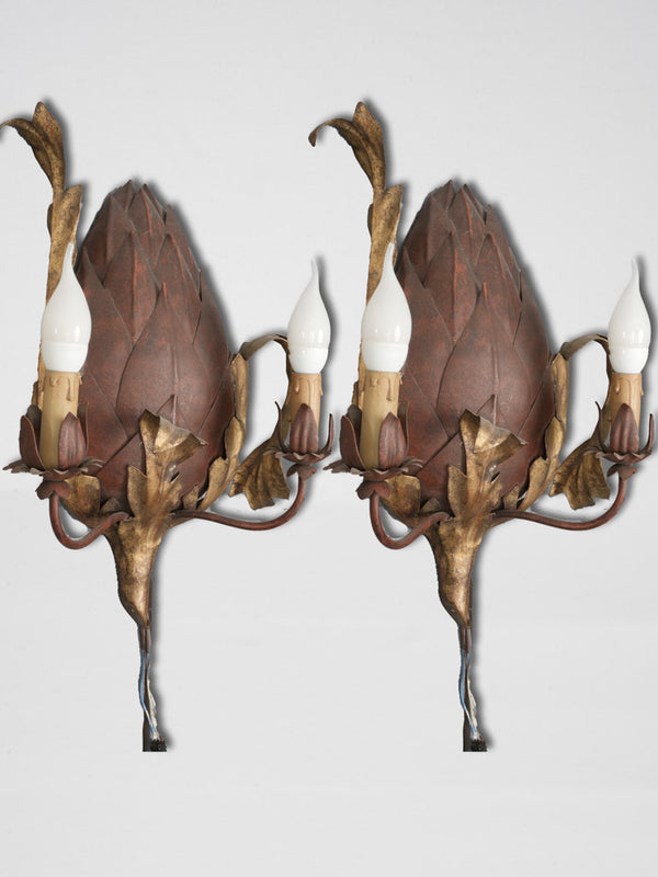 Vintage pair of two-light artichoke wall sconces