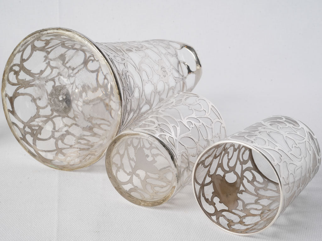 Luxurious Early 20th Century Alvin Sterling Silver Overlay Juice Set for 5