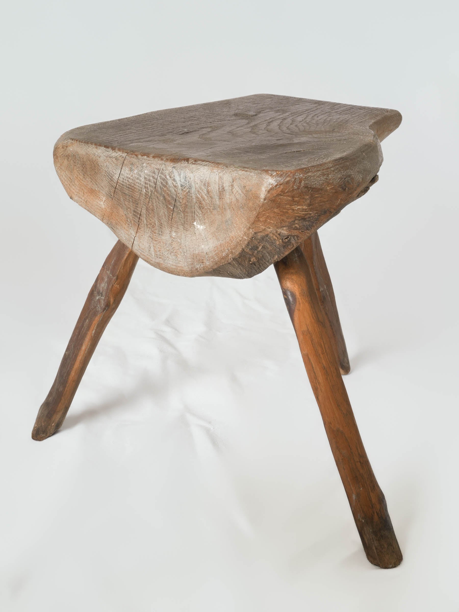 Set of Three Primitive French Wooden Stools, Early to Mid-20th Century