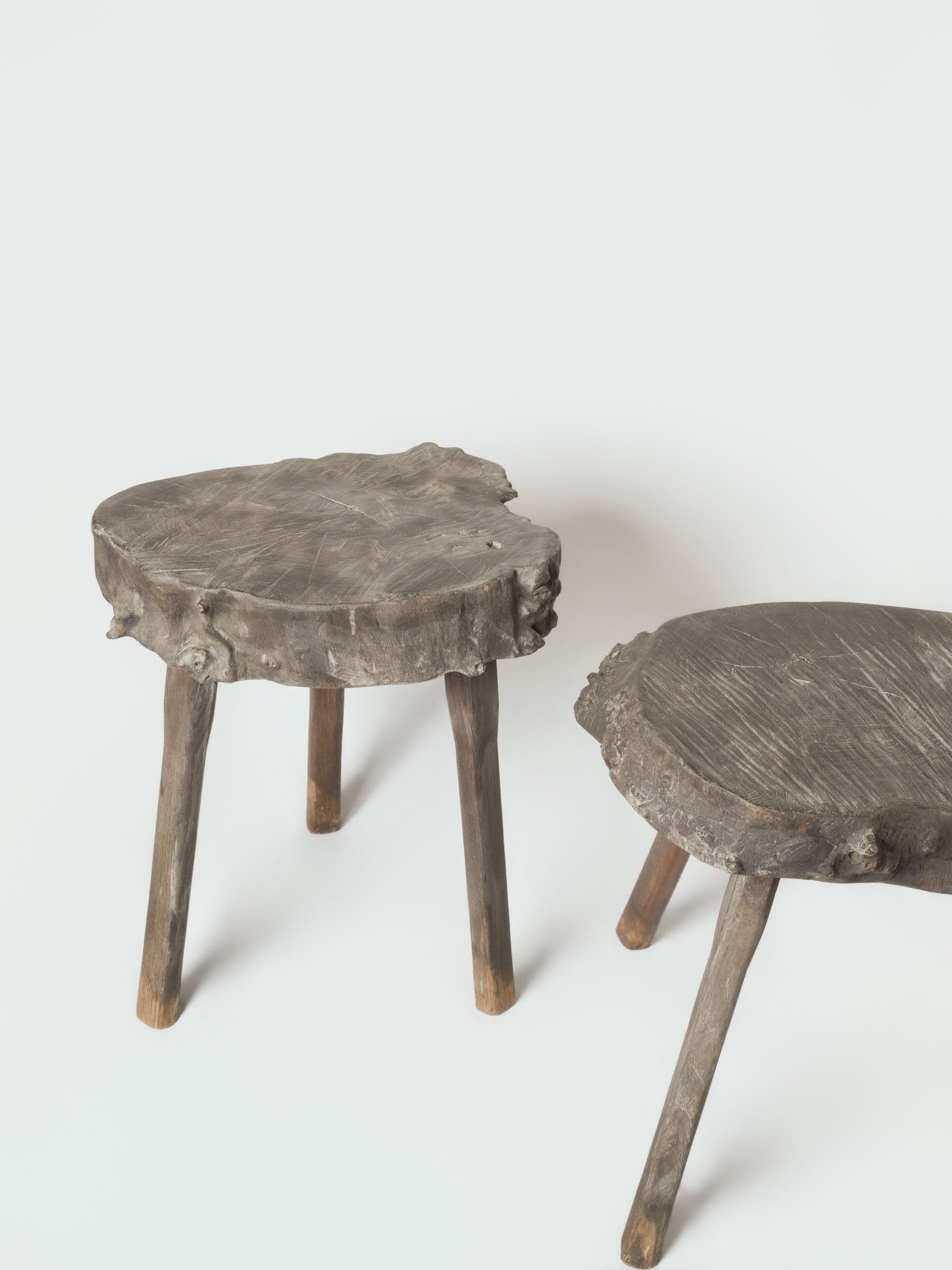 Set of Three Rustic French Wooden Stools, Mid-20th Century