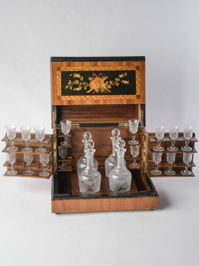 Antique marquetry liqueur casket.