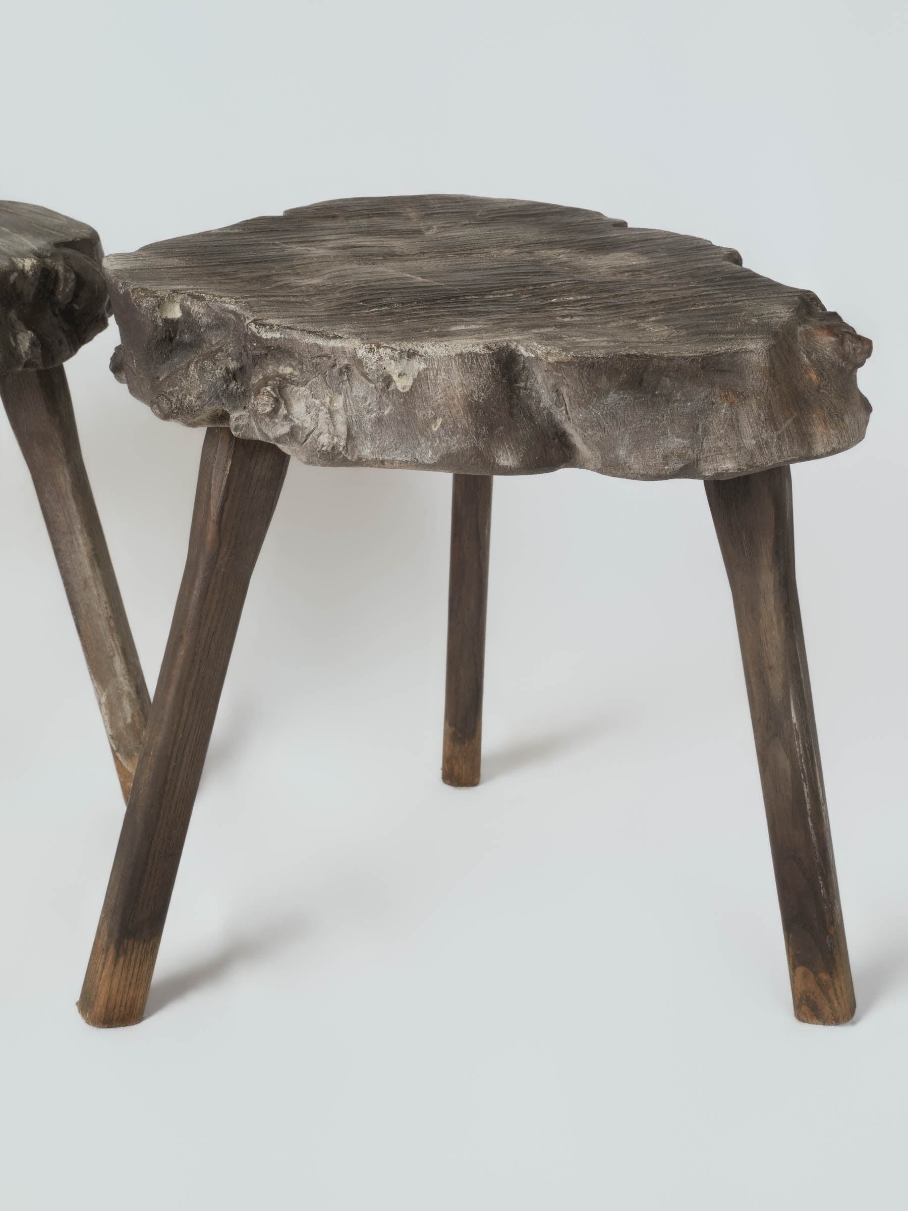 Set of Three Rustic French Wooden Stools, Mid-20th Century
