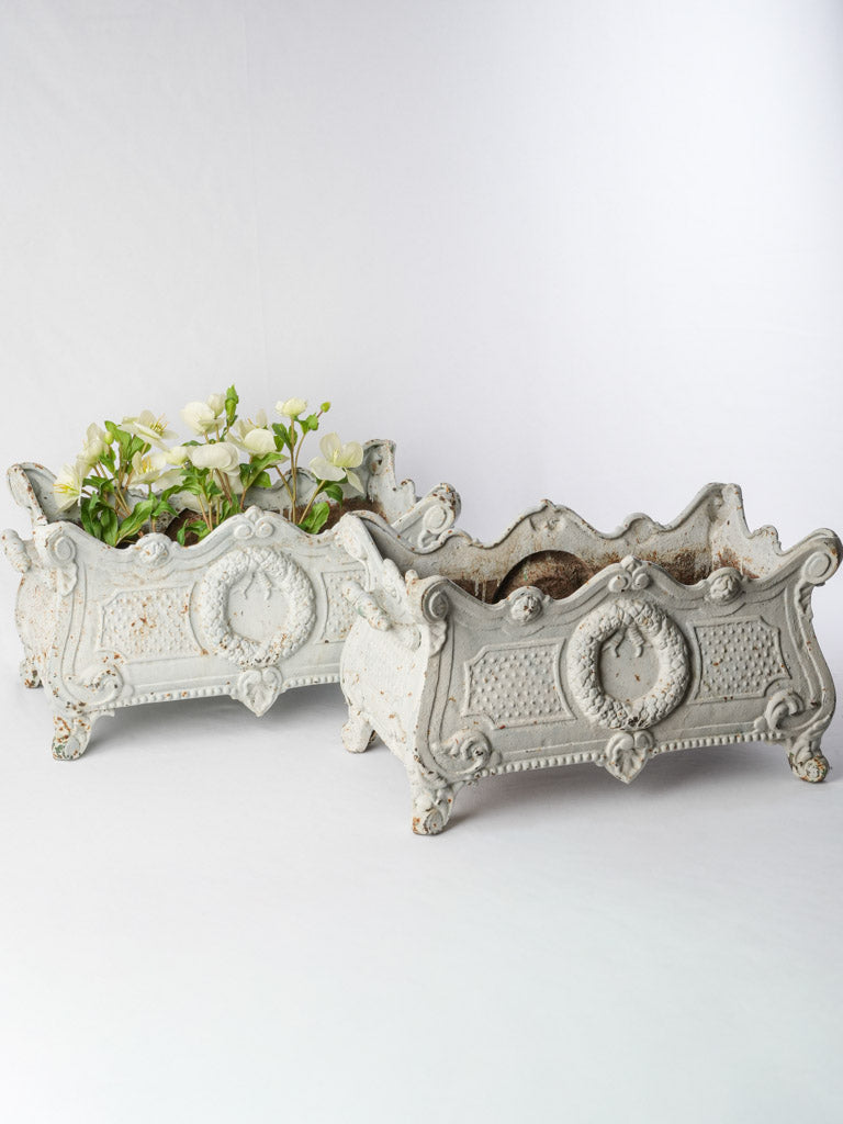 Pair of Cast Iron Jardinières in Soft White Paint c.1900 - 20¾"