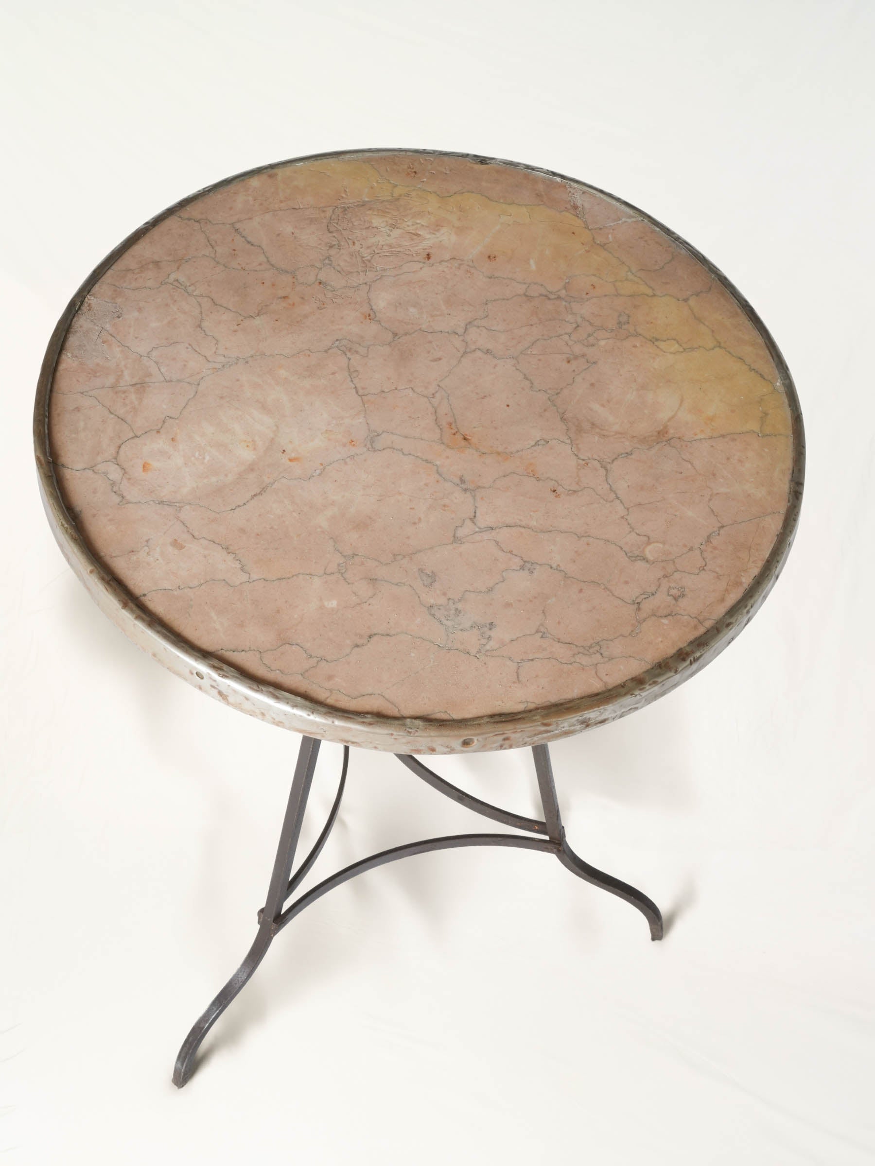 Early- to Mid-20th-Century French Bistro Side Table w/ Pink Marble Top - 28¾" x 21¼"