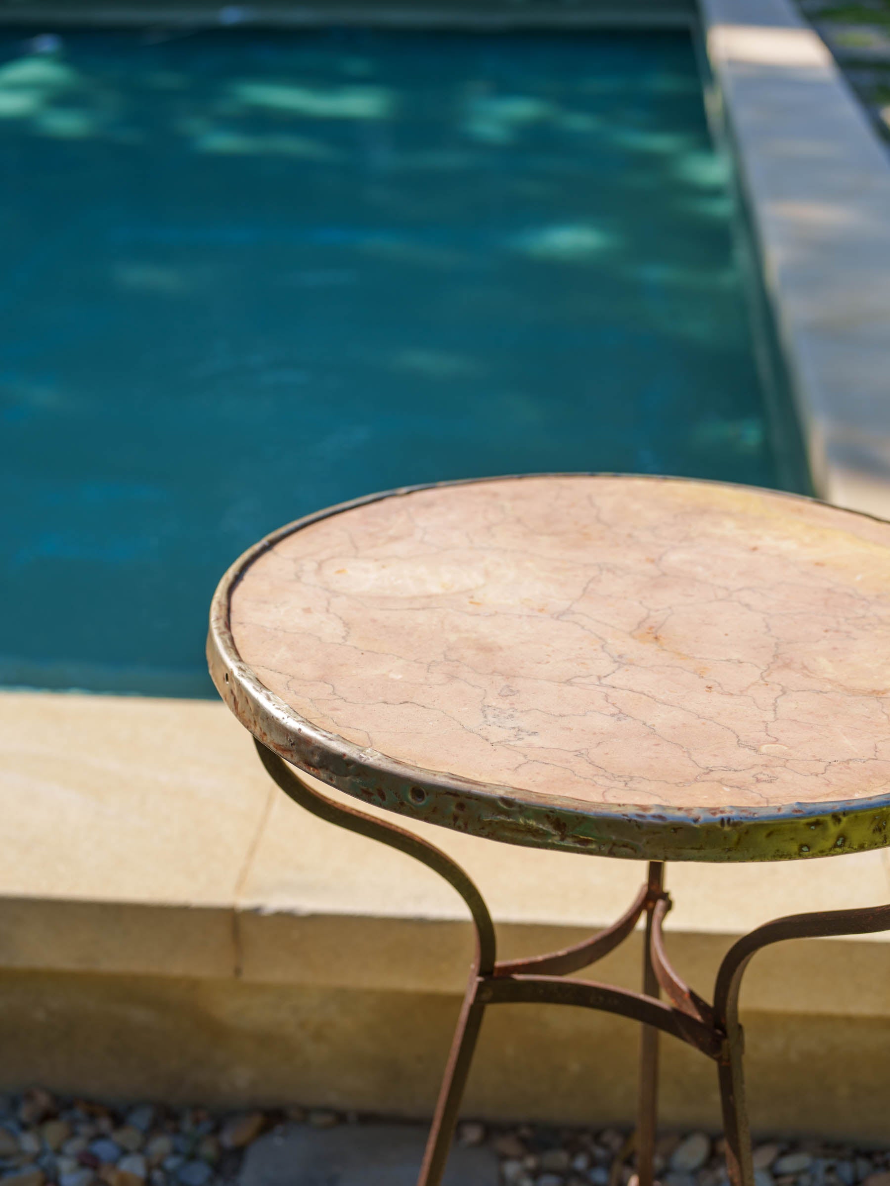Early- to Mid-20th-Century French Bistro Side Table w/ Pink Marble Top - 28¾" x 21¼"