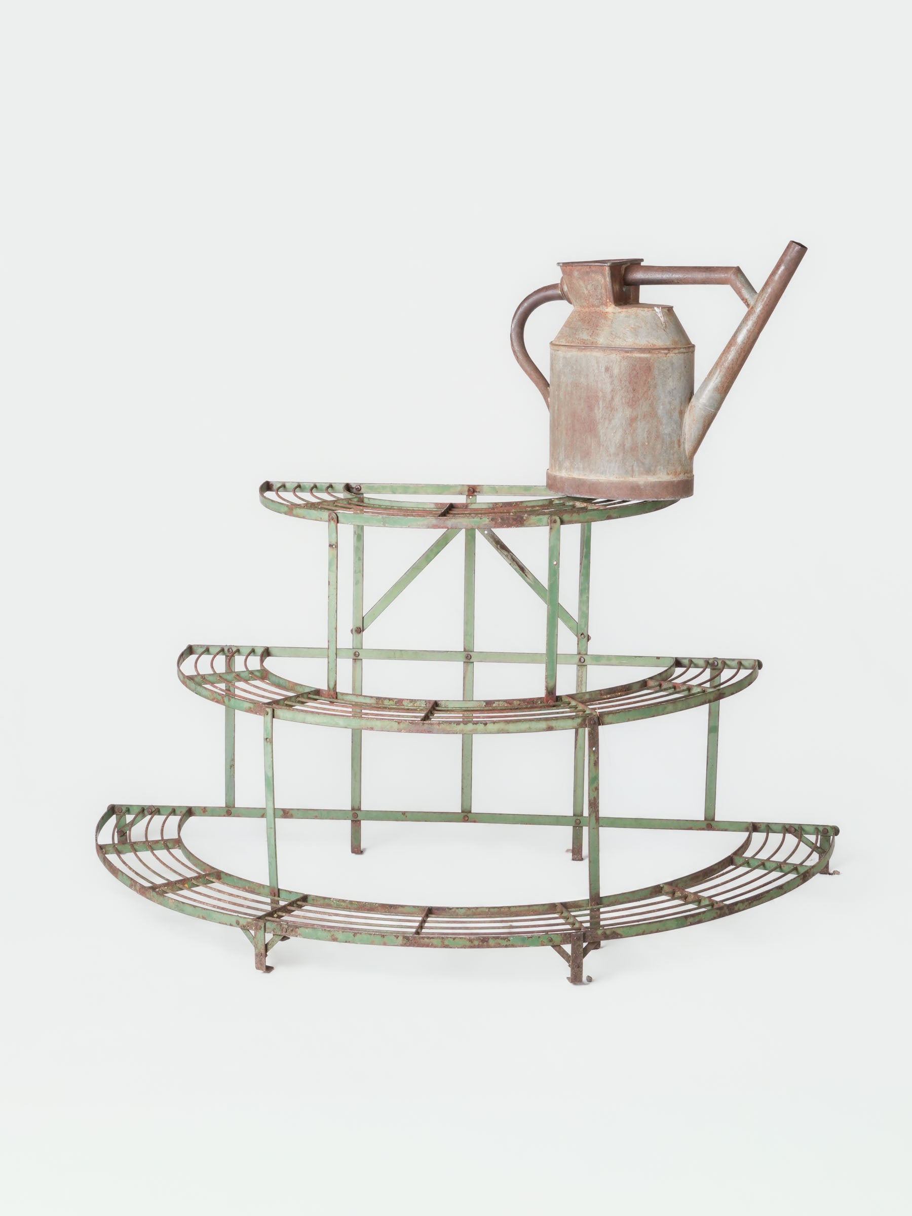 Mid-20th-Century French Three-Tier Half-Moon Waterfall Iron Plant Stand - 28¾" x 56"
