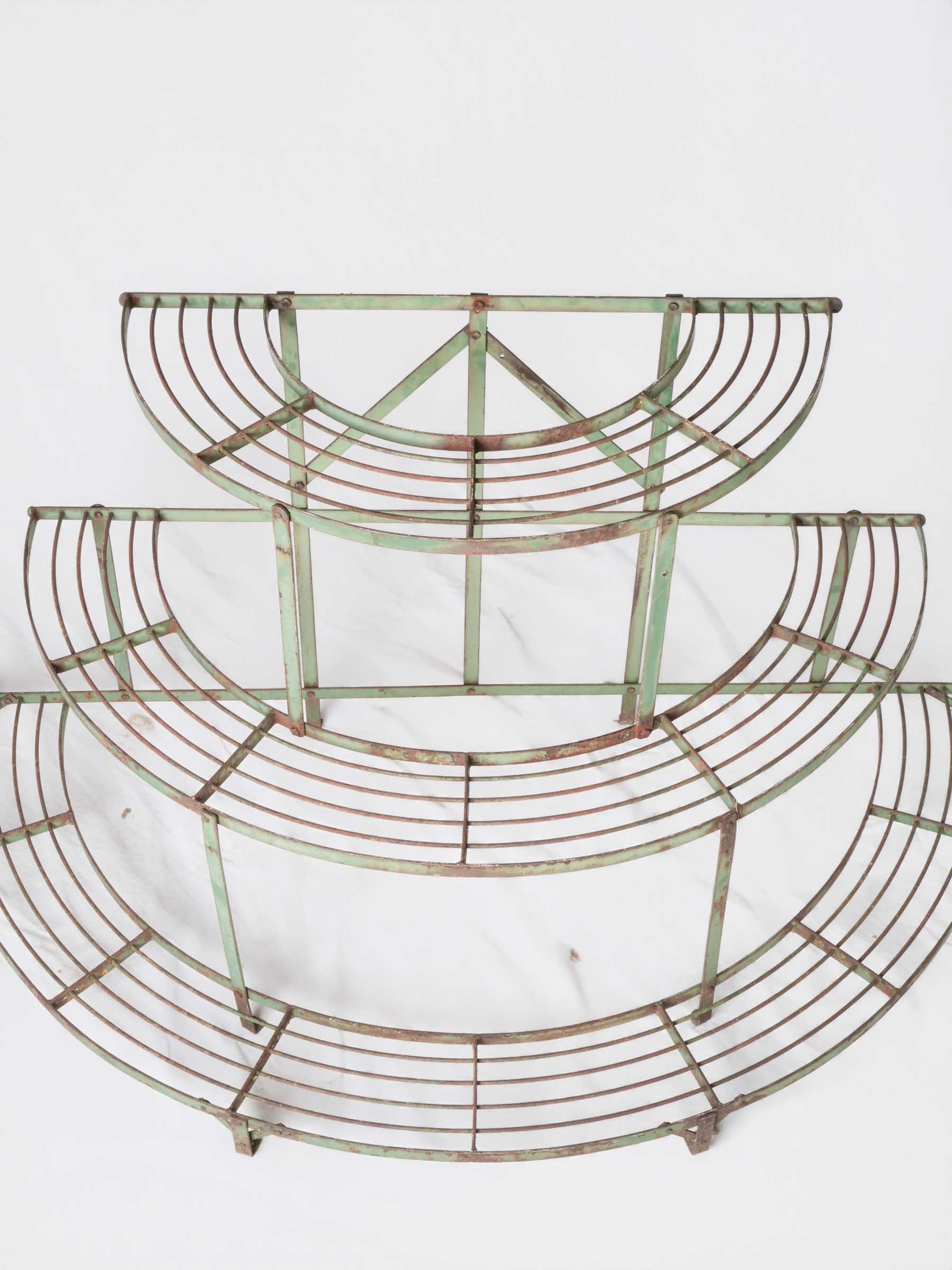 Mid-20th-Century French Three-Tier Half-Moon Waterfall Iron Plant Stand - 28¾" x 56"