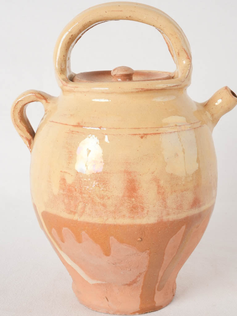 Vintage French lidded water pitcher w/ yellow glaze 11½"