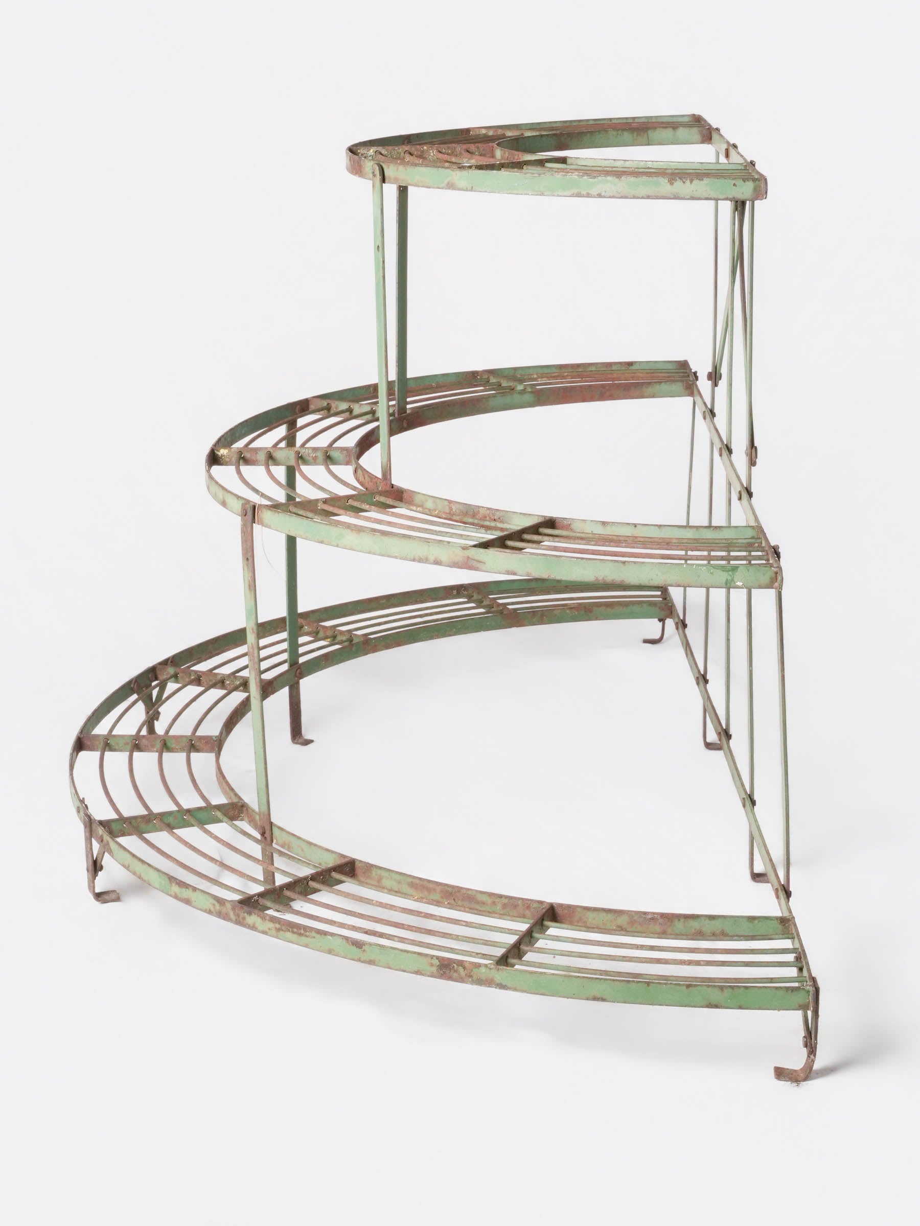 Mid-20th-Century French Three-Tier Half-Moon Waterfall Iron Plant Stand - 28¾" x 56"
