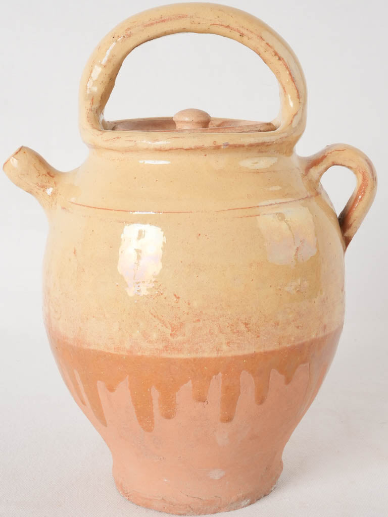 Vintage French lidded water pitcher w/ yellow glaze 11½"