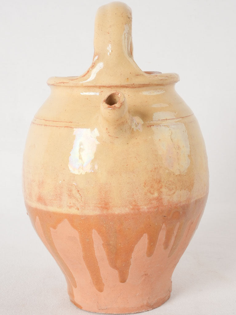 Vintage French lidded water pitcher w/ yellow glaze 11½"