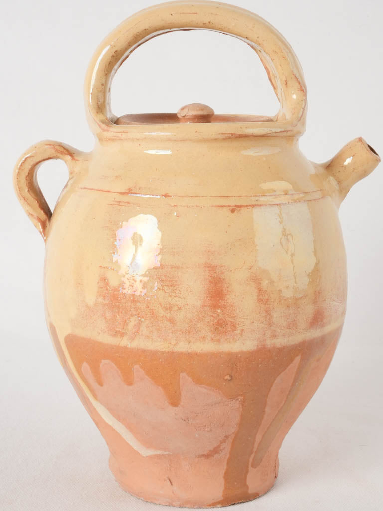 Vintage French lidded water pitcher w/ yellow glaze 11½"
