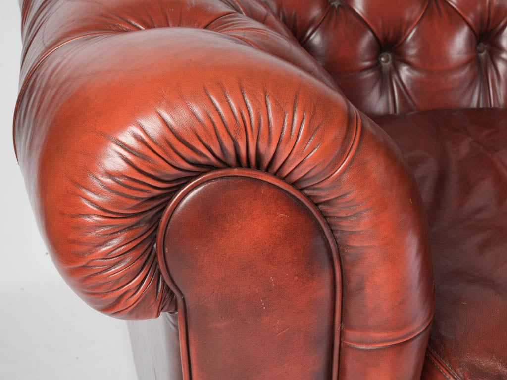 1970s Handcrafted Chesterfield Two-Seater in Patinated Burgundy Leather - 8¾"