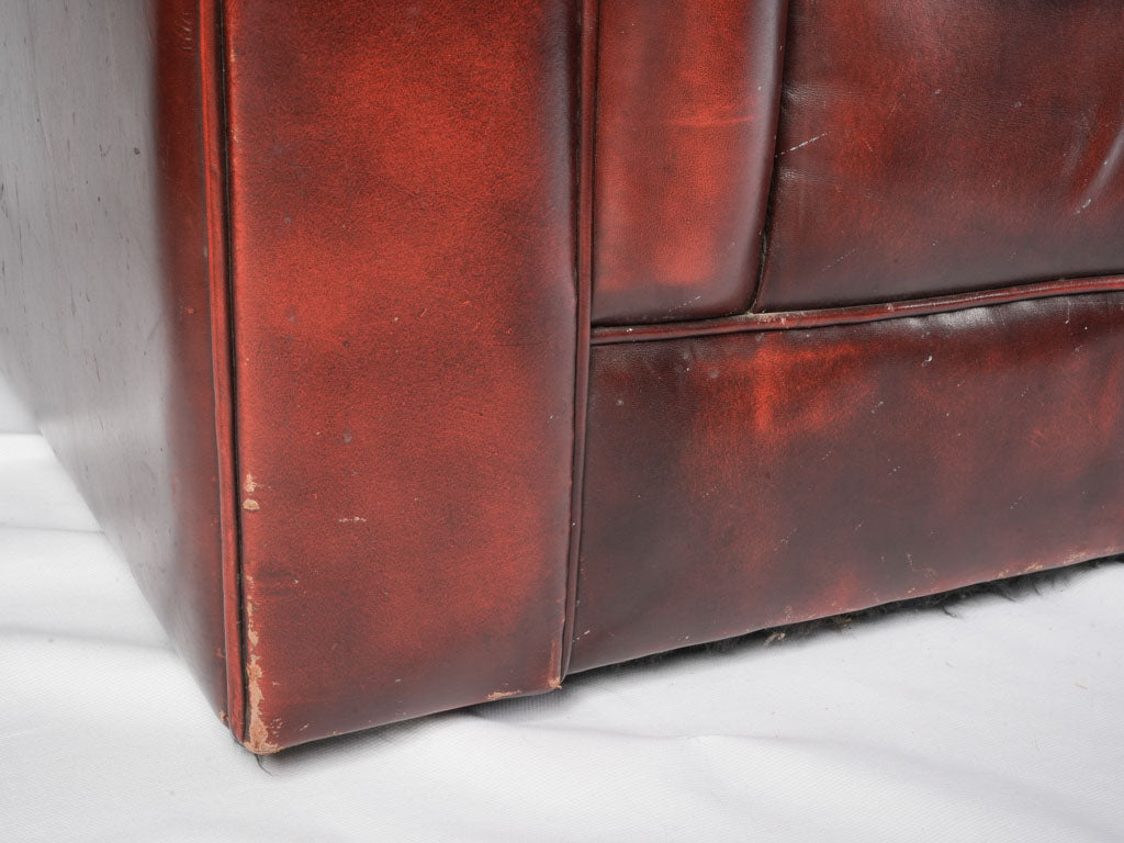 1970s Handcrafted Chesterfield Two-Seater in Patinated Burgundy Leather - 8¾"