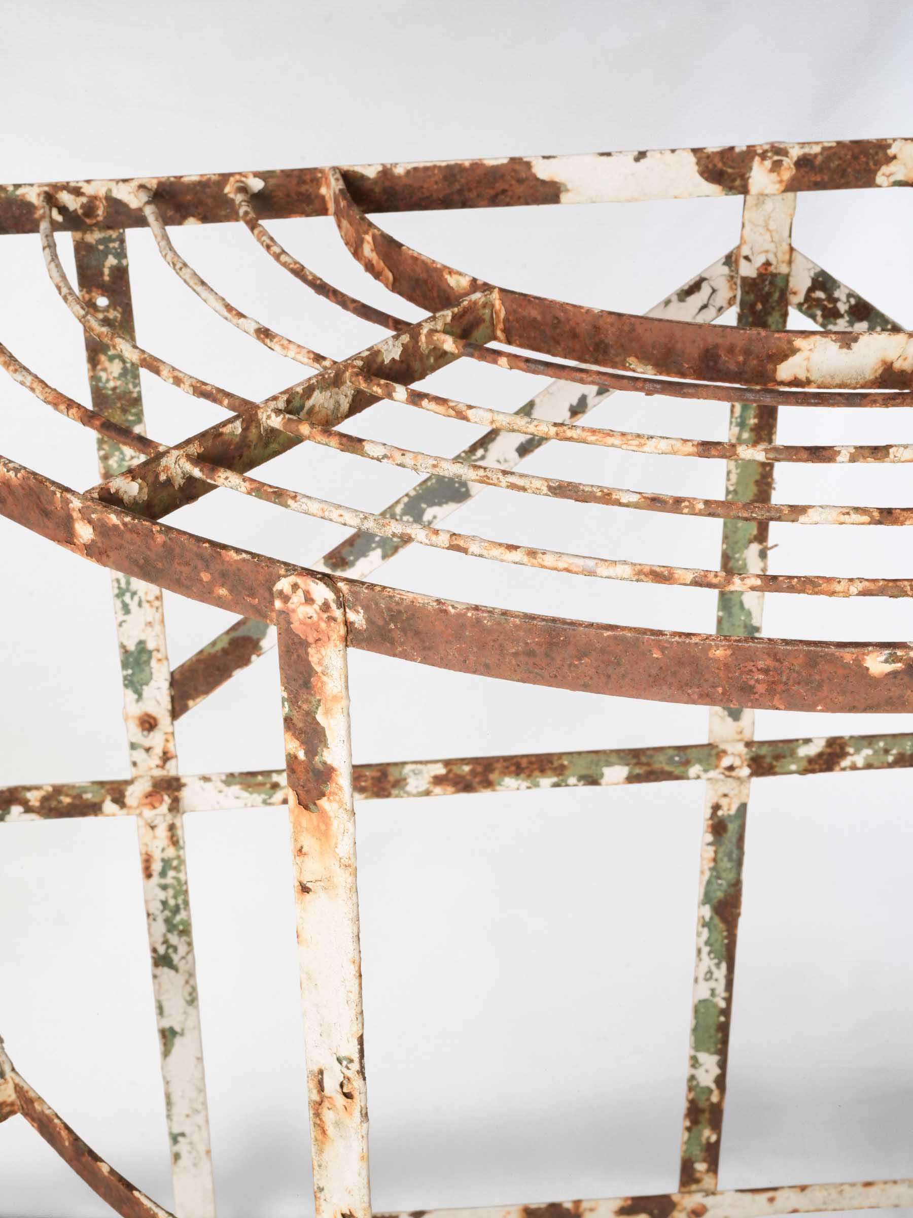 Early 20th-Century French Half-Moon Waterfall Iron Plant Stand w/ Weathered Patina - 29¼" x 63"