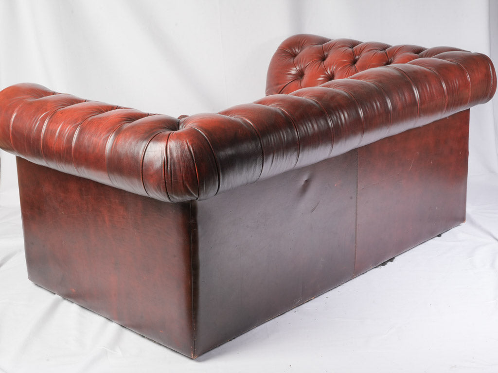 1970s Handcrafted Chesterfield Two-Seater in Patinated Burgundy Leather - 8¾"