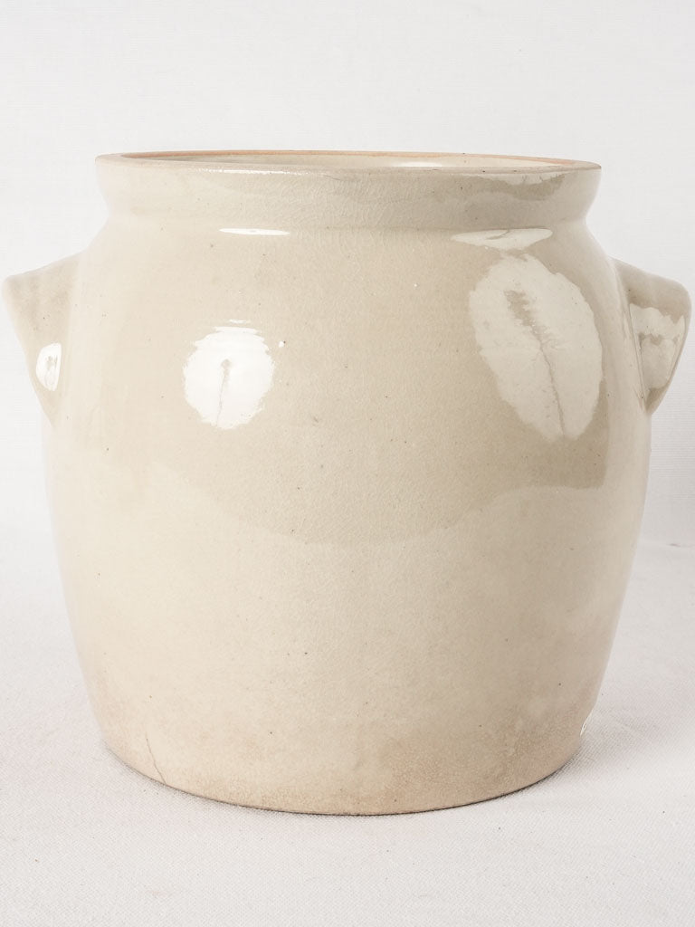 RESERVED CS Antique French stoneware crock pot - off white 9½"