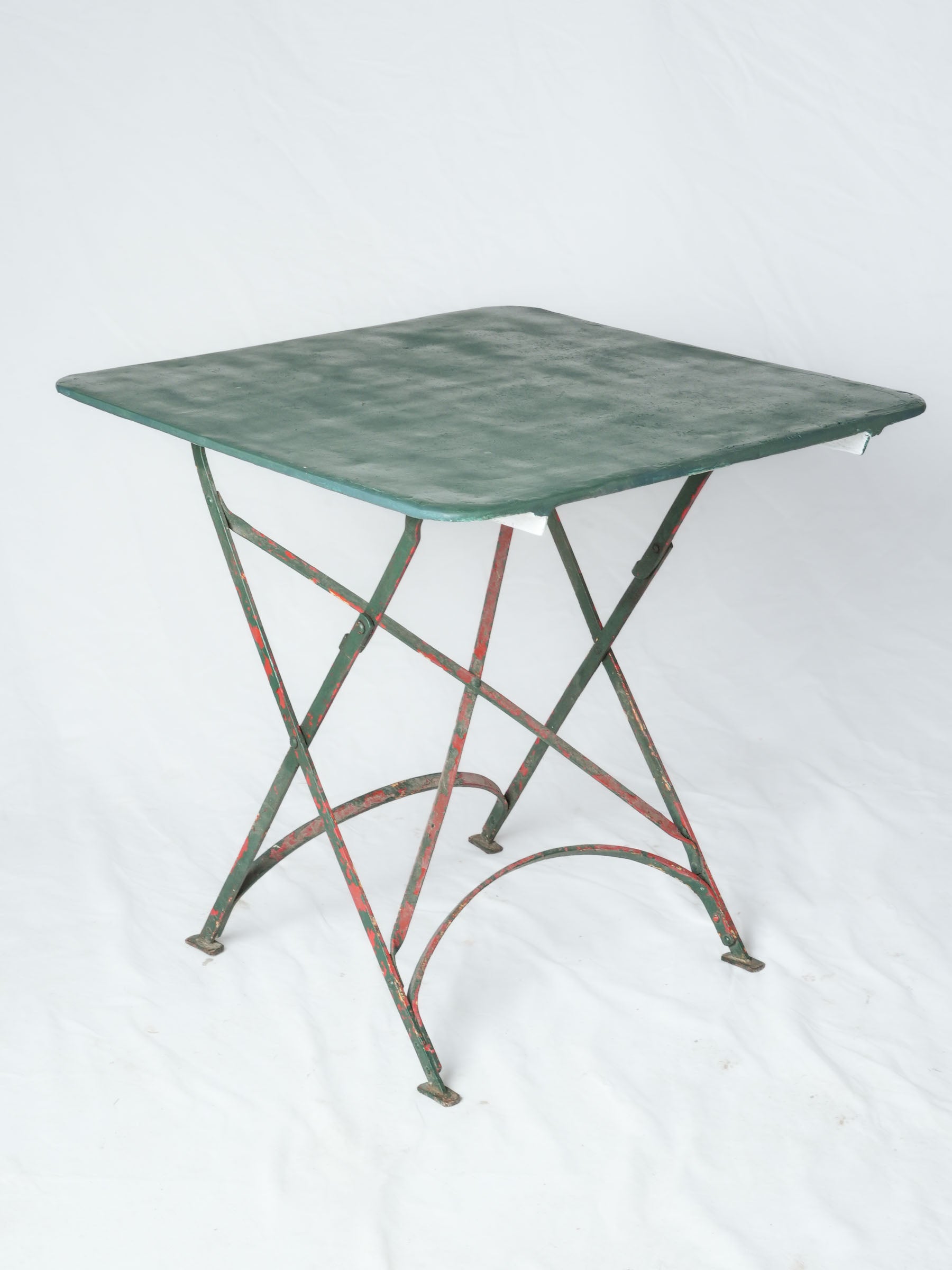 Mid-20th-Century French Folding Garden Table w/ Green Finish- 27¼" x 27½"