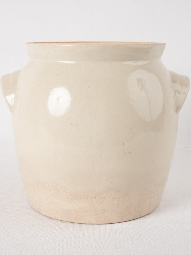 RESERVED CS Antique French stoneware crock pot - off white 9½"