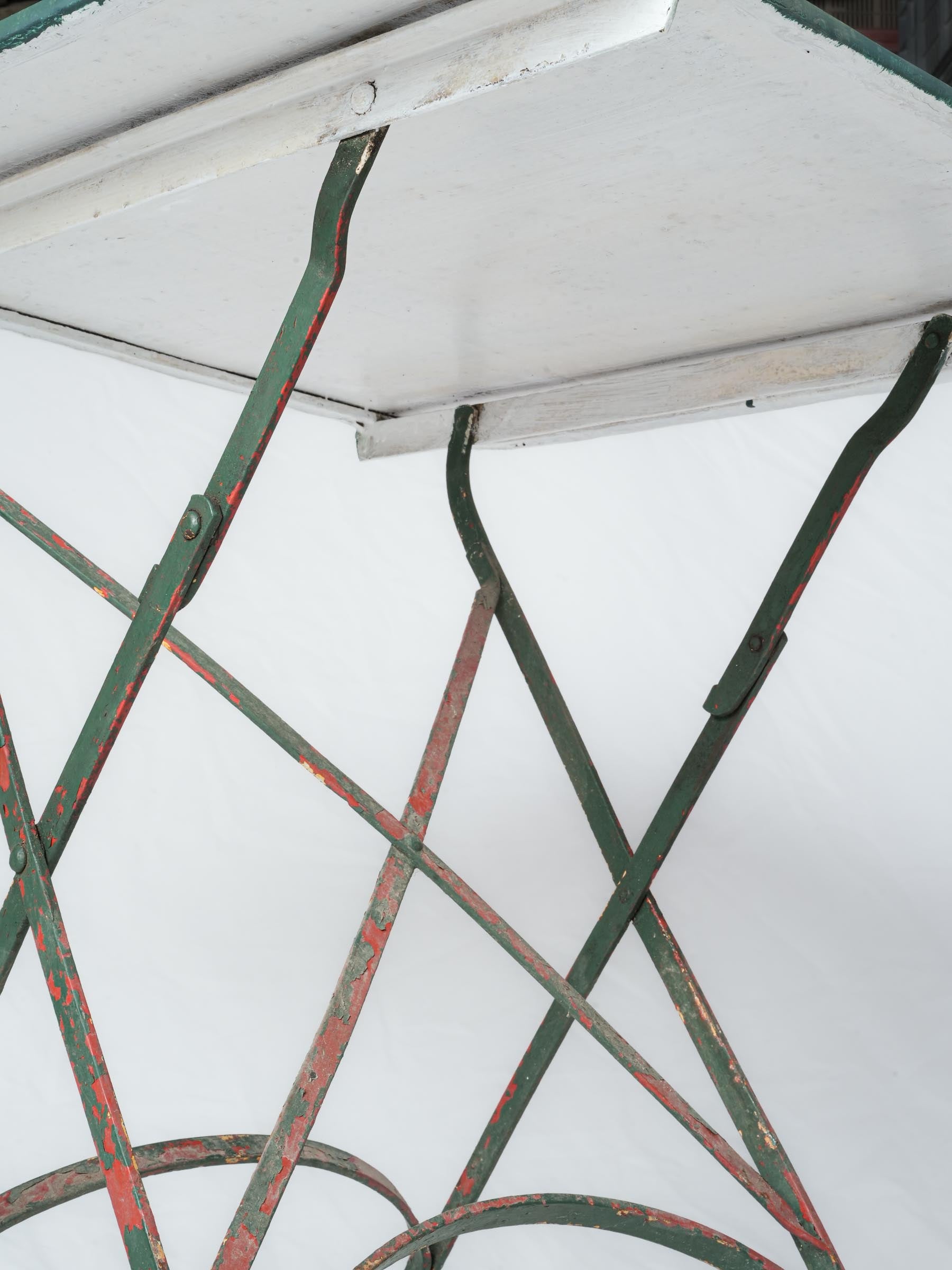 Mid-20th-Century French Folding Garden Table w/ Green Finish- 27¼" x 27½"