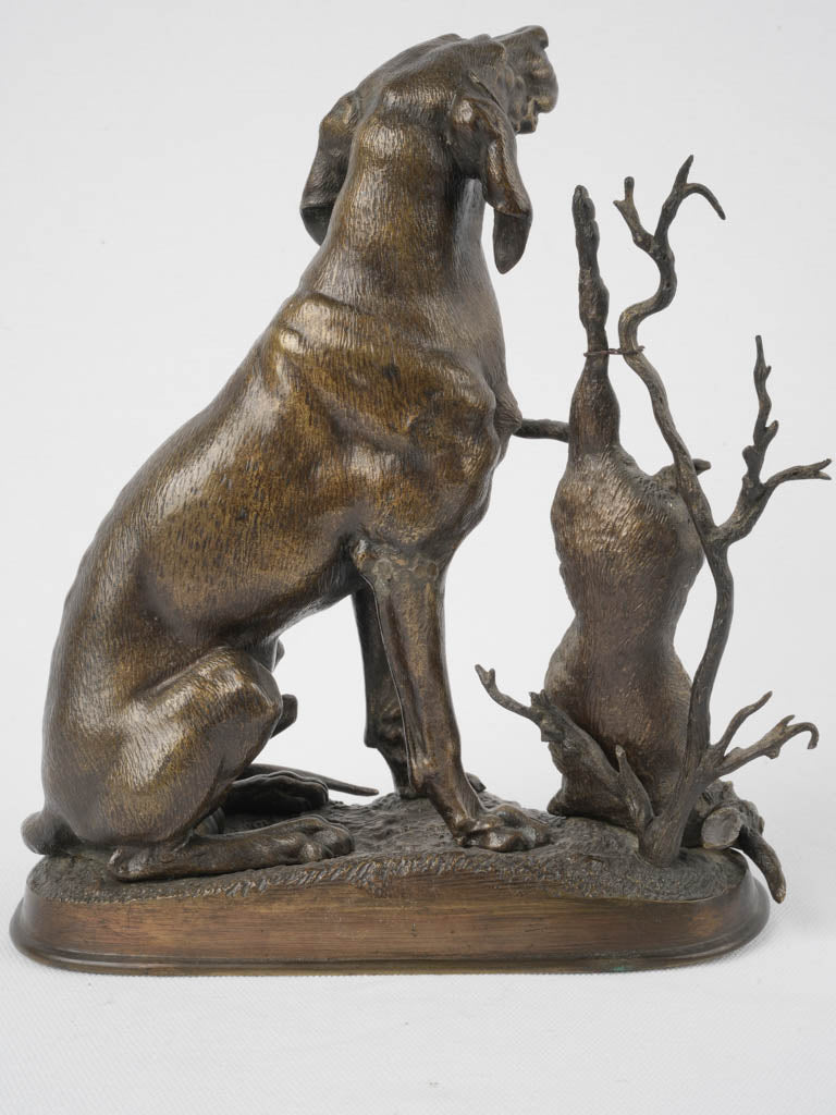 Elegant aged dog bronze figure