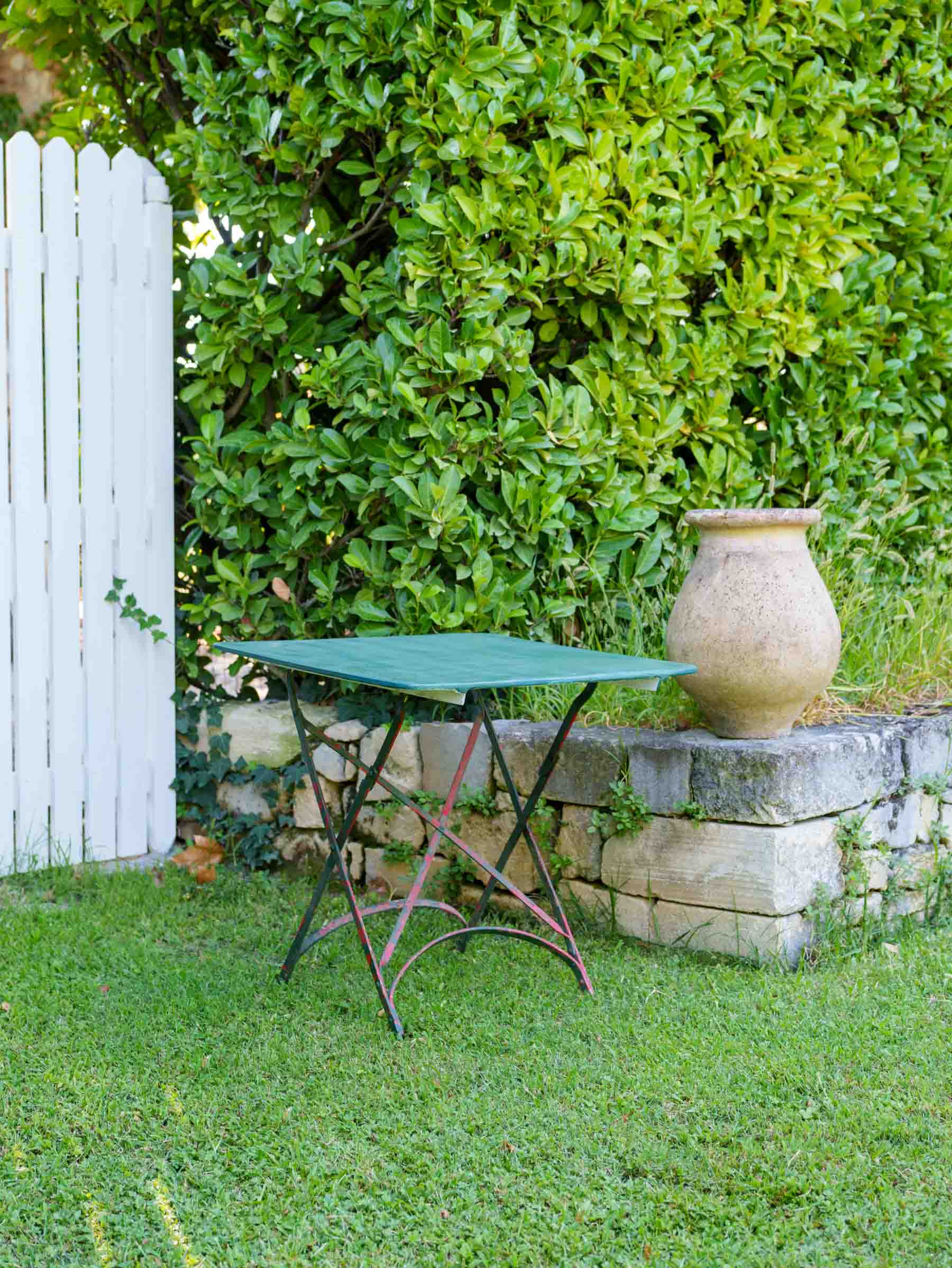 Mid-20th-Century French Folding Garden Table w/ Green Finish- 27¼" x 27½"