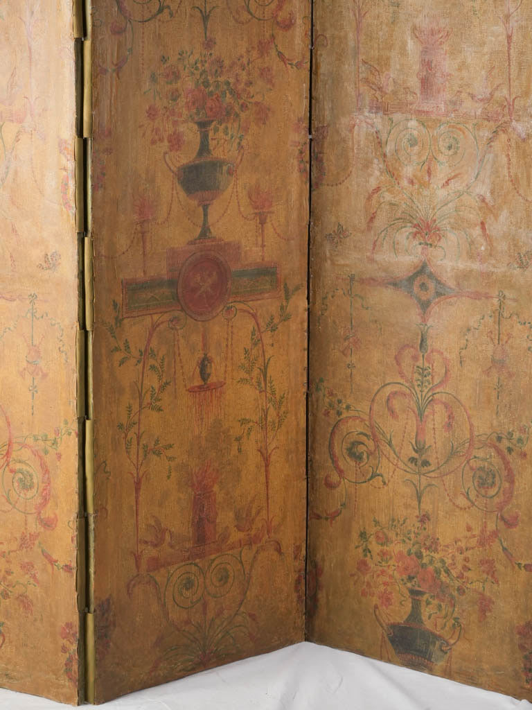 Antique French Three-Panel Painted Canvas Folding Screen - 69" x 69¾"
